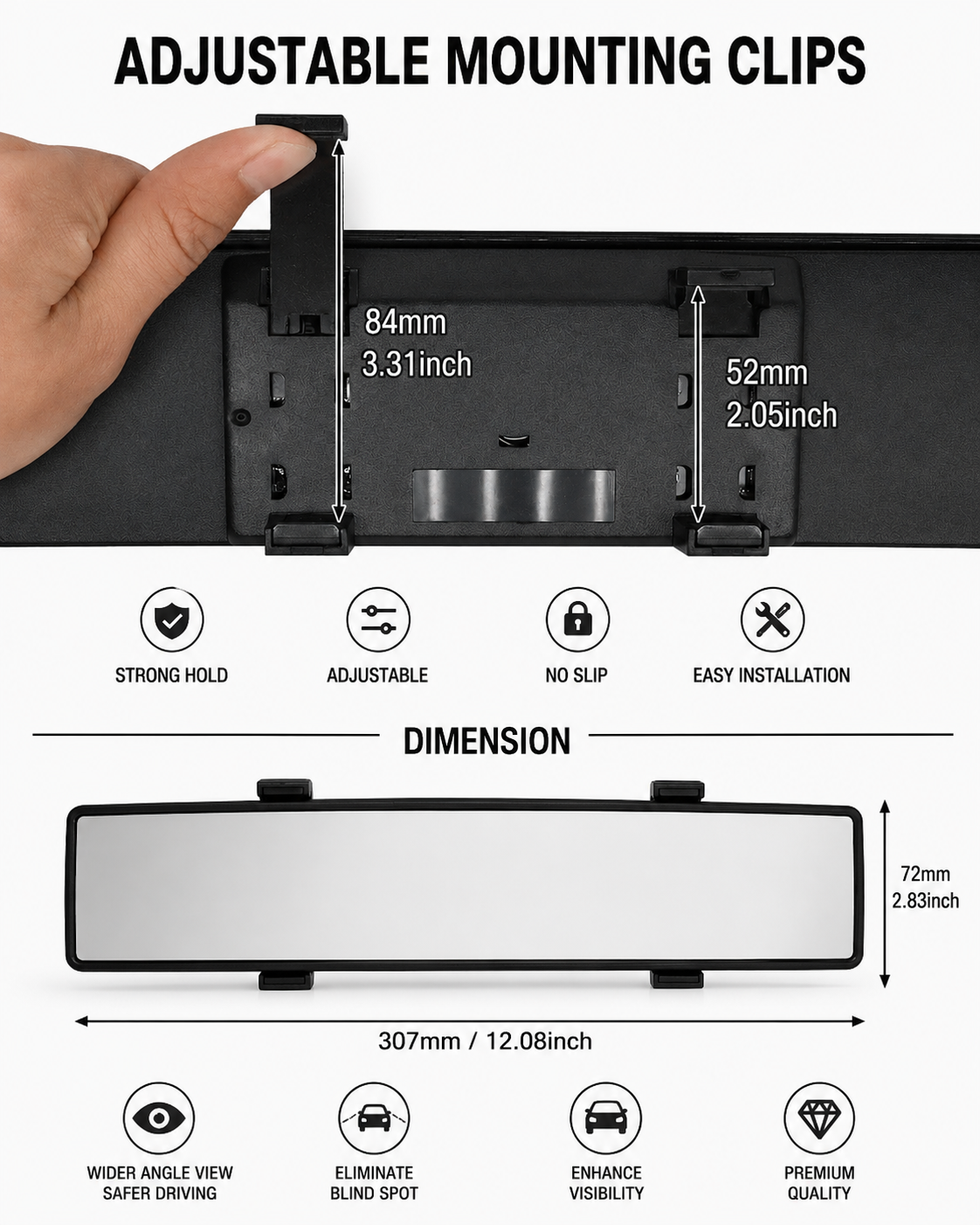 Universal Panoramic Rear View Mirror